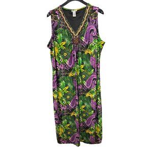 Catherines Womens Sleeveless V-Neck Maxi Dress  3X 26/28W Beaded Tropical Floral